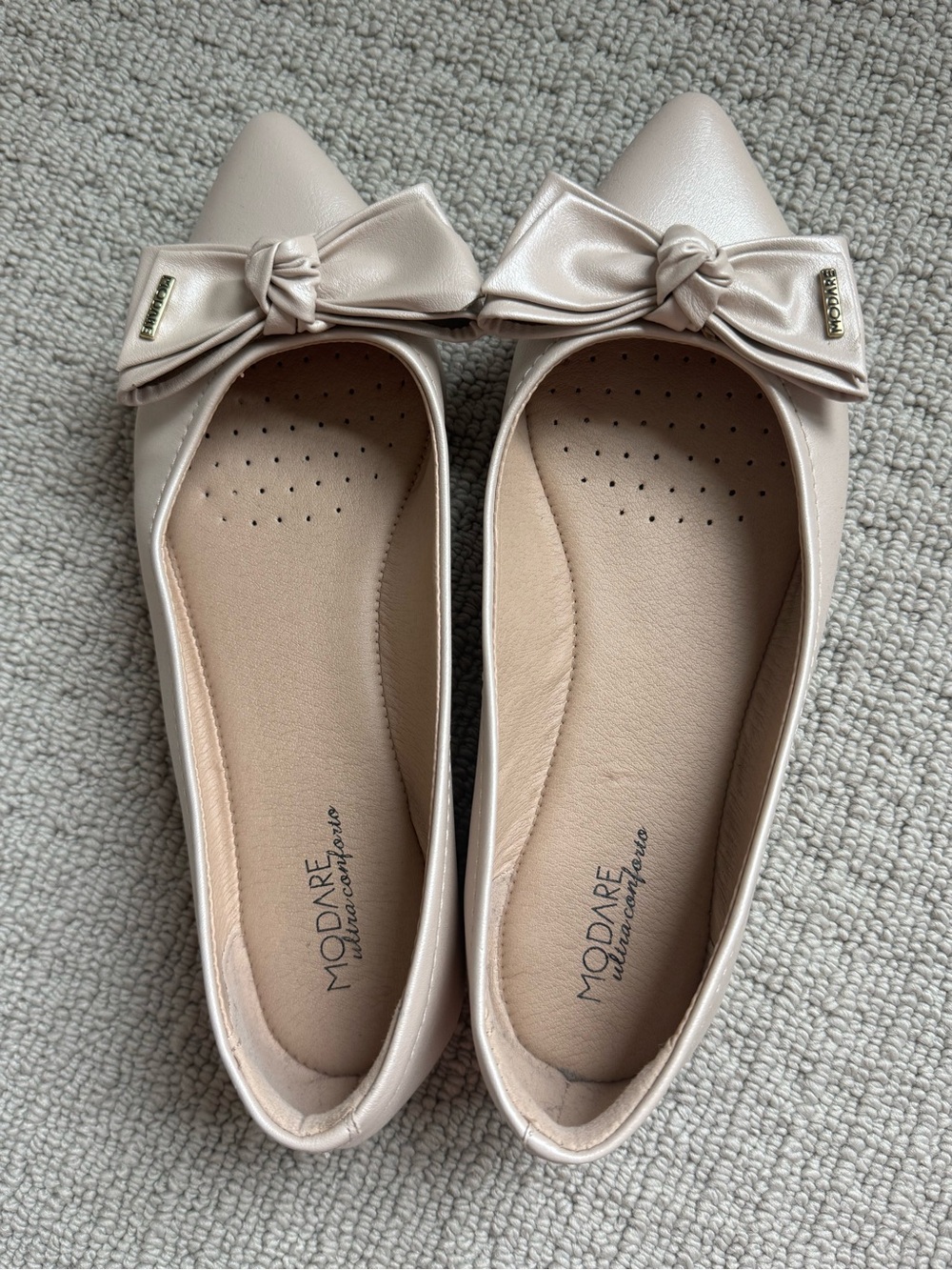 Modare Nude Bow Pointed-Toe Ballet Flats